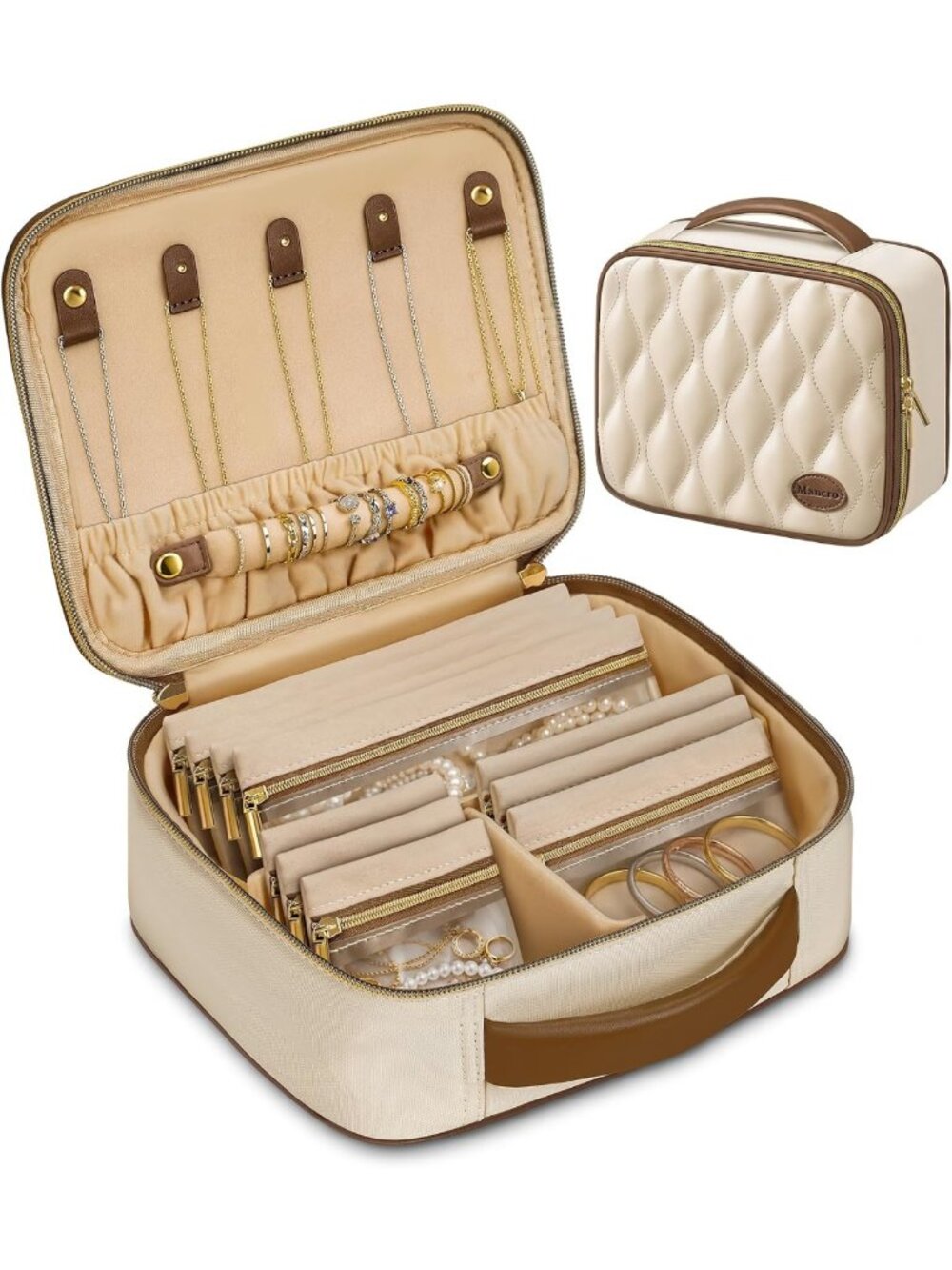 Travel Jewelry Organizer Case for Women - 10 Clear Pouches, Compact & Stylish